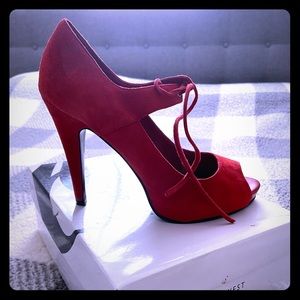 Red shade heeled sandals